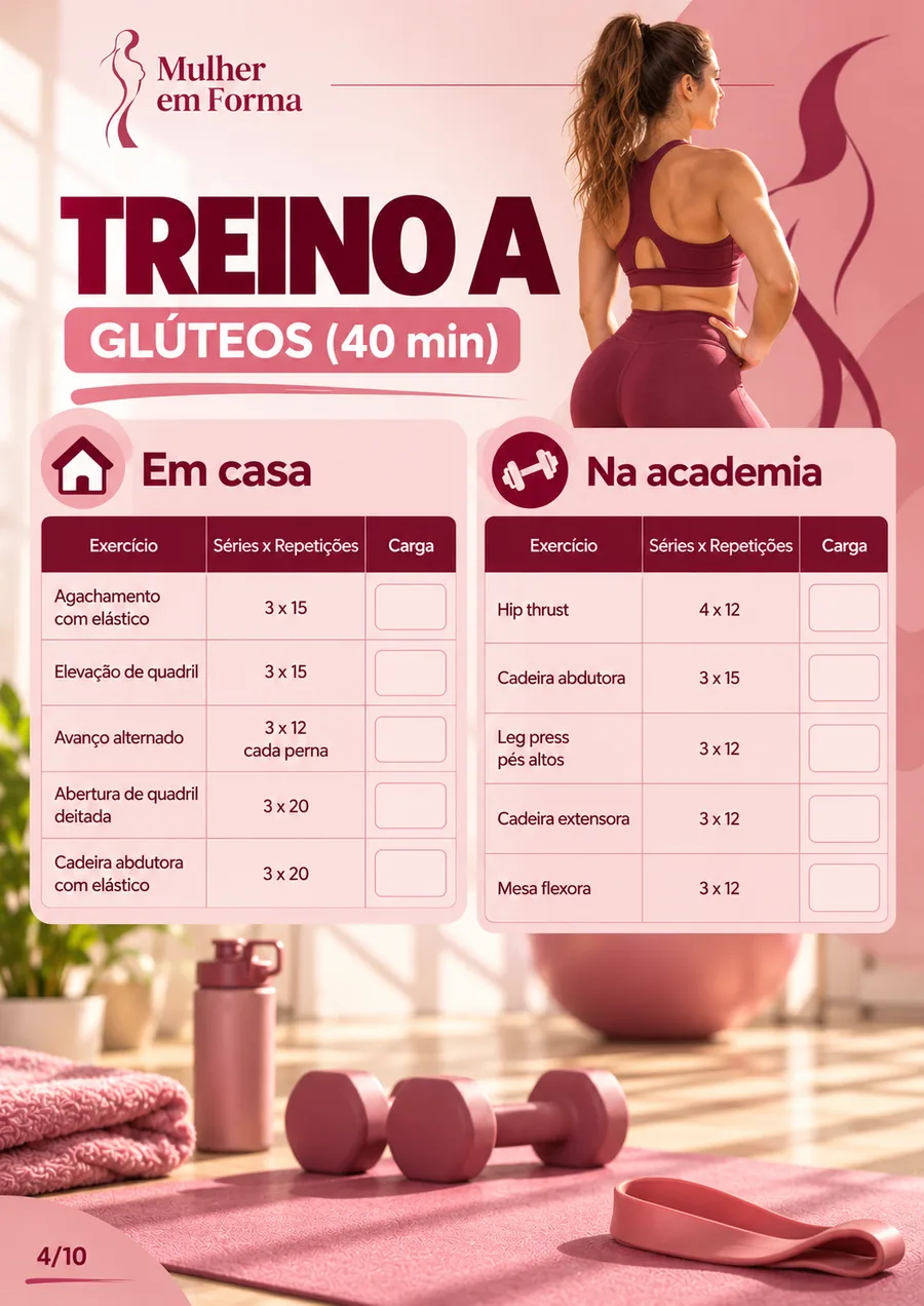 Tabela do Treino A com coluna de cargas para anotar